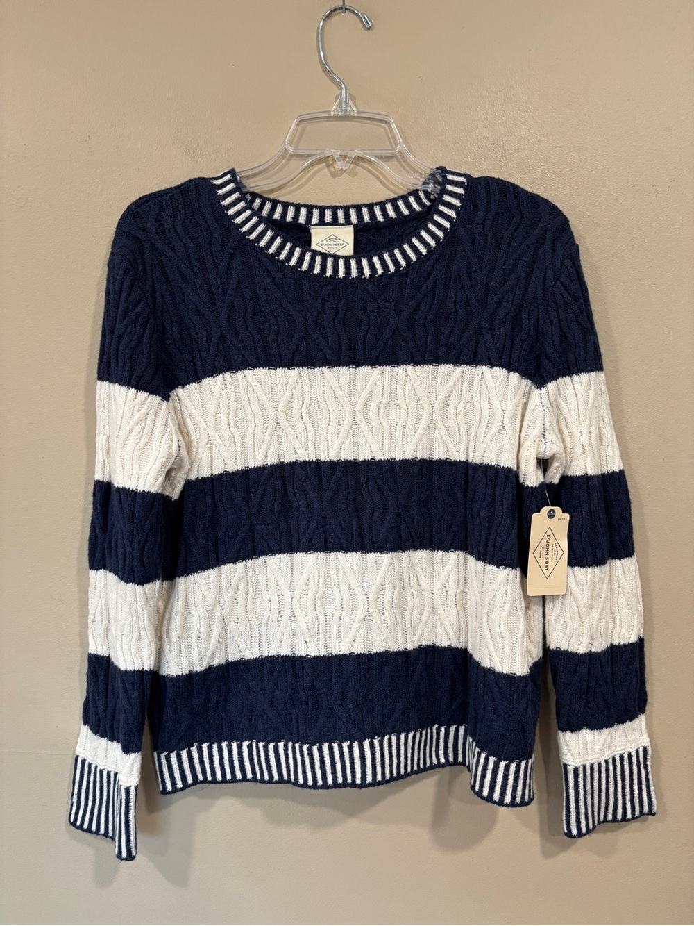 St. John Bay Petite Sweater Women’s Navy Stripe Long Sleeve Size PL NWT